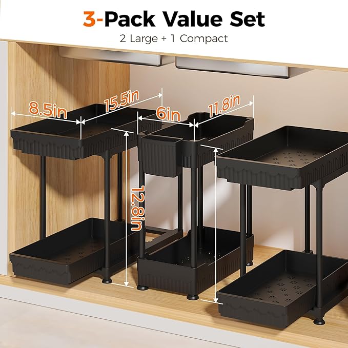 Sevenblue 3 Pack Under Sink Organizer, 2 Tier Slide Out Bathroom Cabinet - Image 2