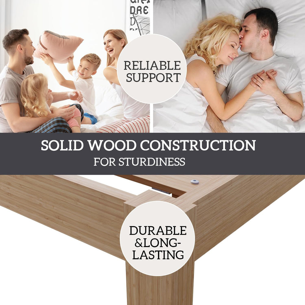 Bamboo Bed Frame Classic 12-Inch Solid Platform Bed with Wooden Slats (Nature...