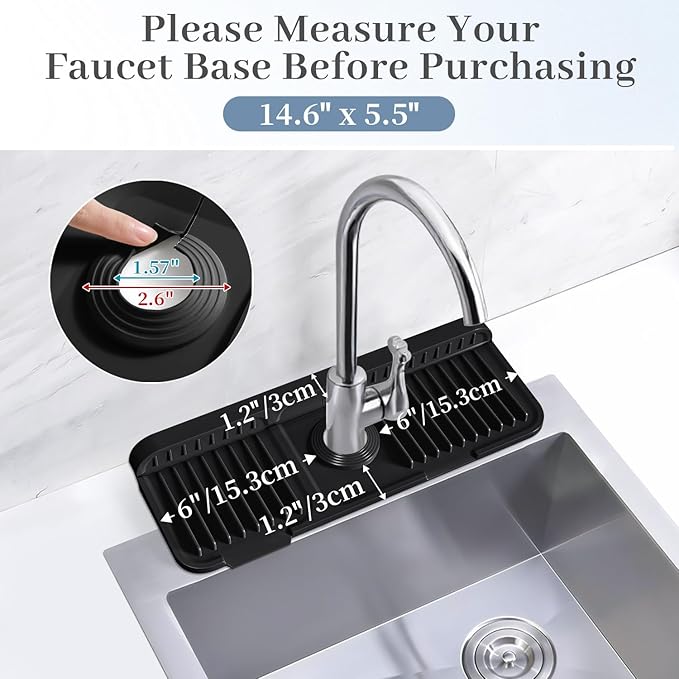 PoYang 14.6 inch Faucet Mat for Kitchen Sink Splash Guard, 7° Slope Silicone - Image 3
