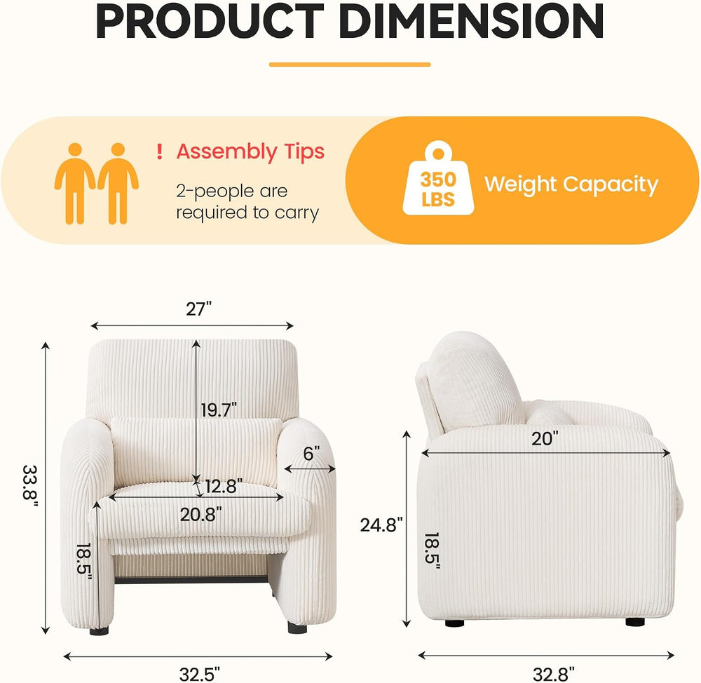 Modern Accent Chair, Comfy Upholstered Corduroy Armchair, Stylish Lounge Read...