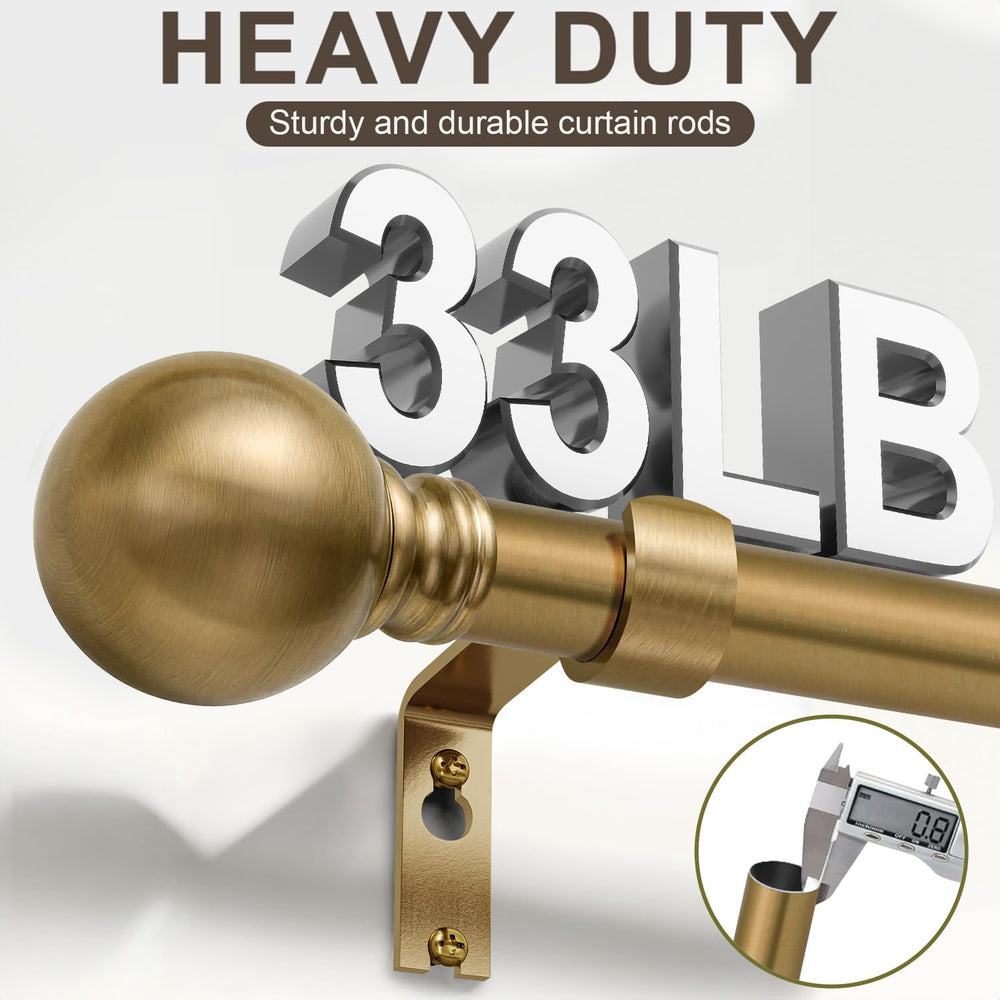 Warm Gold Curtain Rods for Windows 72-144 Inch Brass Heavy Duty