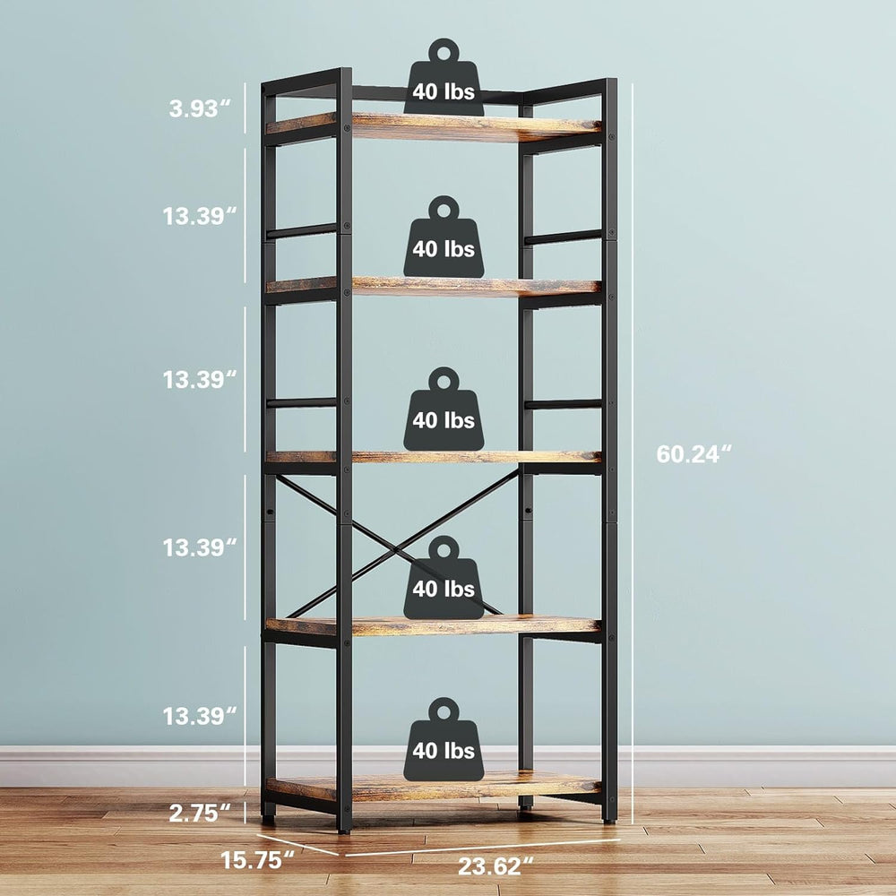 Denkee 5-Tier Bakers Rack for Kitchen with Storage, Industrial Microwave Stan...