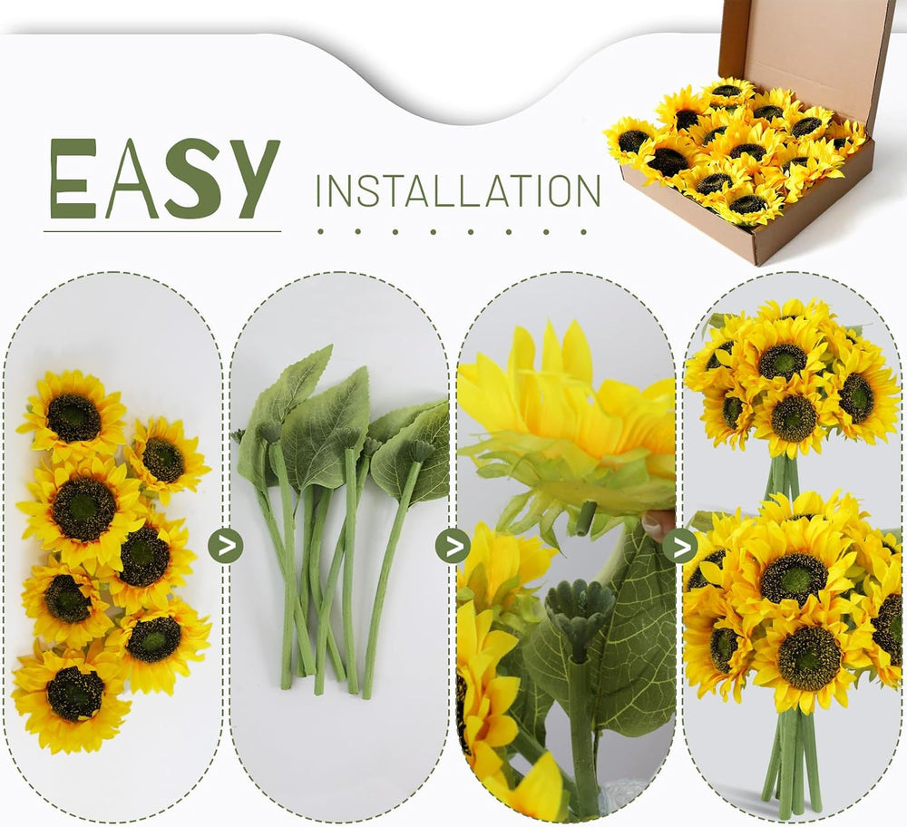 14Pcs Realistic Silk Sunflowers Artificial Flowers,12.6''Fake Sunflow...
