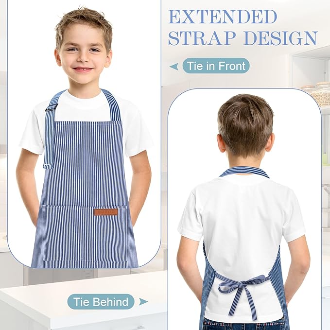 2 Pack Stripes Kids Apron, Kids Cooking Aprons - Image 5