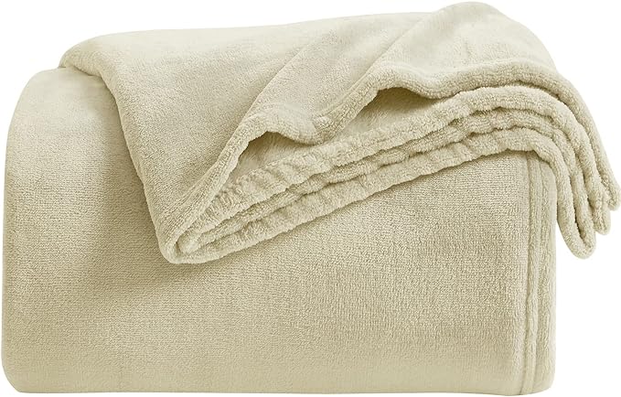 KMUSET Super Soft Throw Blanket Premium Silky Flannel Fleece Twin Size Beige by COZYBLANKETHappyHomeLife