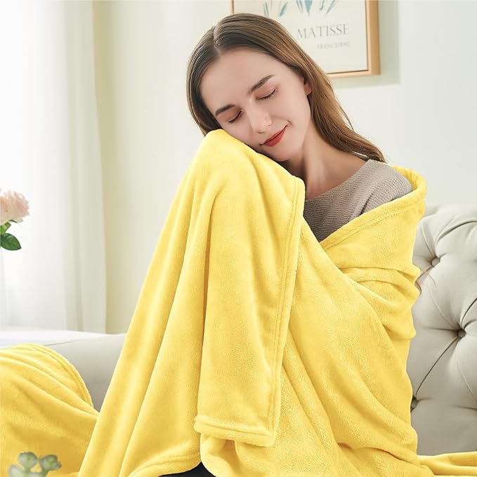 BEDELITE Fleece Blanket Light Yellow Throw Blankets - Image 2