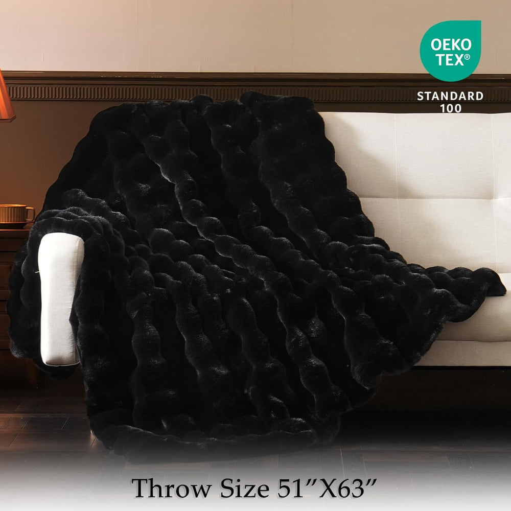 BENVWE Faux Fur Throw Blanket for Couch - Thickened Fluffy Soft Bubble Blanke...