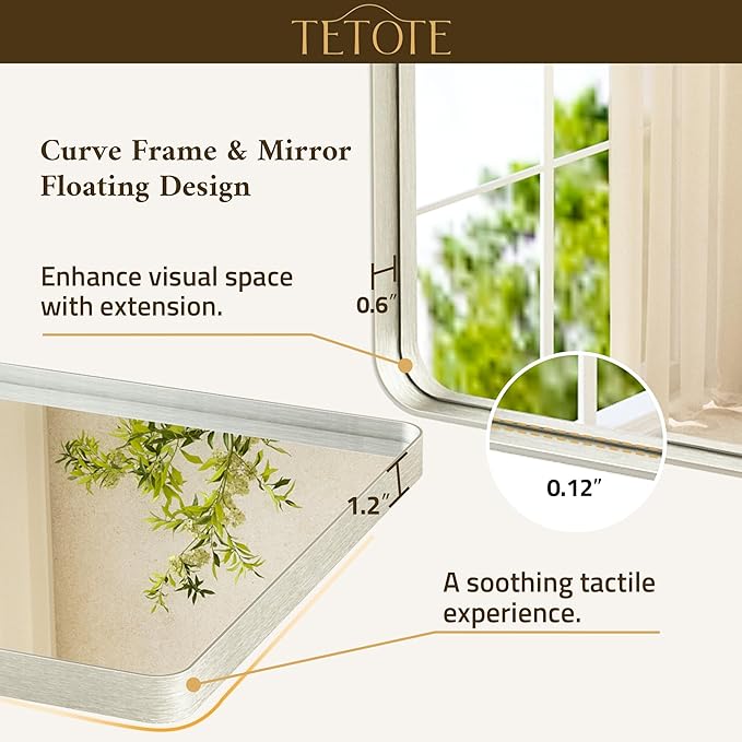 TETOTE Brushed Nickel Mirror 28 x 36 Brushed Nickel Metal Framed Bathroom Mir...