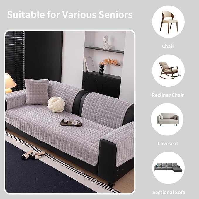 Velvet Couch Cover, Washable Sectional Sofa Cover, Anti Slip Sofa Slipcovers - Image 5