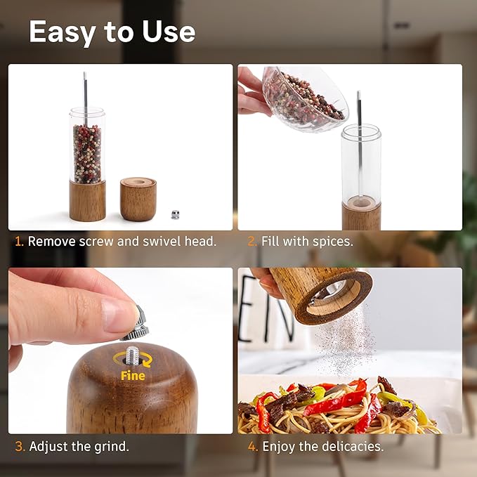 Wood Salt and Pepper Grinder, Manual Premium Acrylic Salt Grinder and Pepper - Image 5