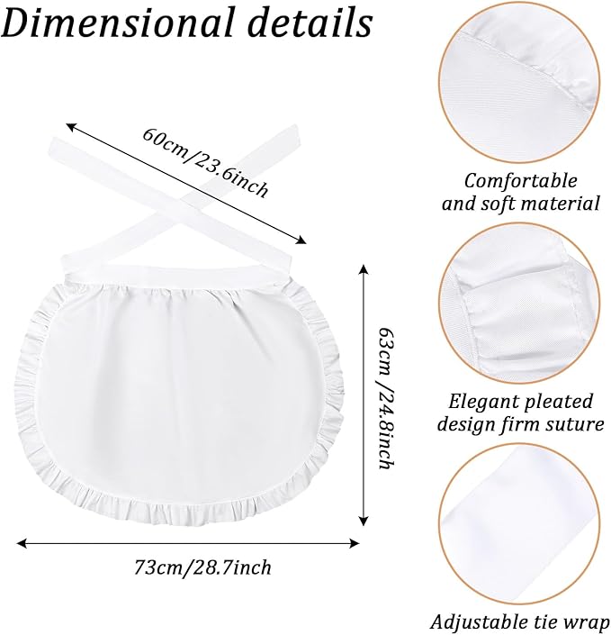 Tucnoeu 2pcs White Mob Cap Half Apron Halloween Colonial Costume Set Women - Image 2