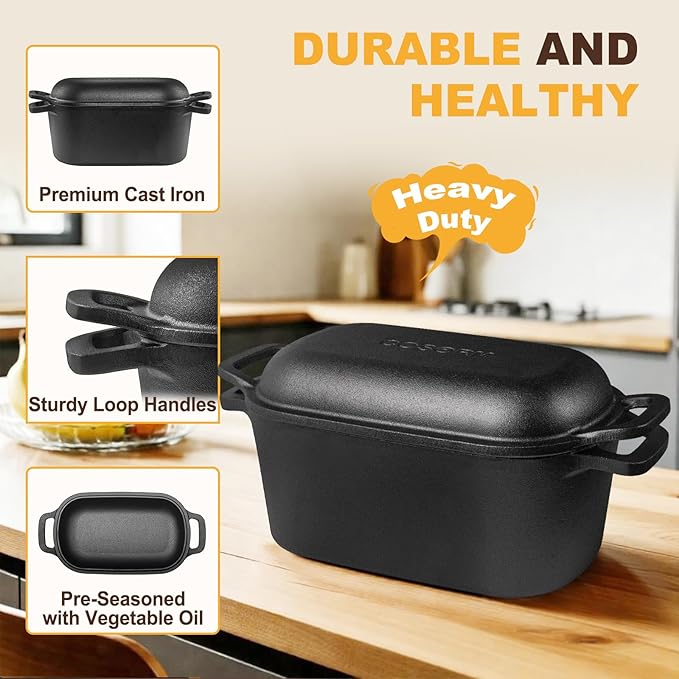 7QT Oval Dutch Oven for Sourdough Bread Baking, Pre-Seasoned Cast Iron Bread Pan - Image 7