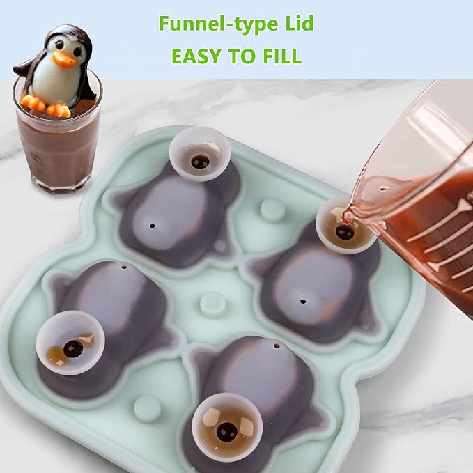 Penguin Ice Cube Mold, Fun Shapes Ice Cube Tray, Make 4 Cute Penguin Ice Balls - Image 3