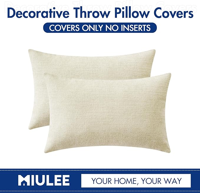 MIULEE Pack of 2 Cream Throw Pillow Covers 12x20 Inch Soft Chenille Lumbar - Image 6