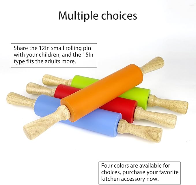 Silicone Rolling Pin for Baking Non-stick Rolling Pin Dough Roller Wooden - Image 6