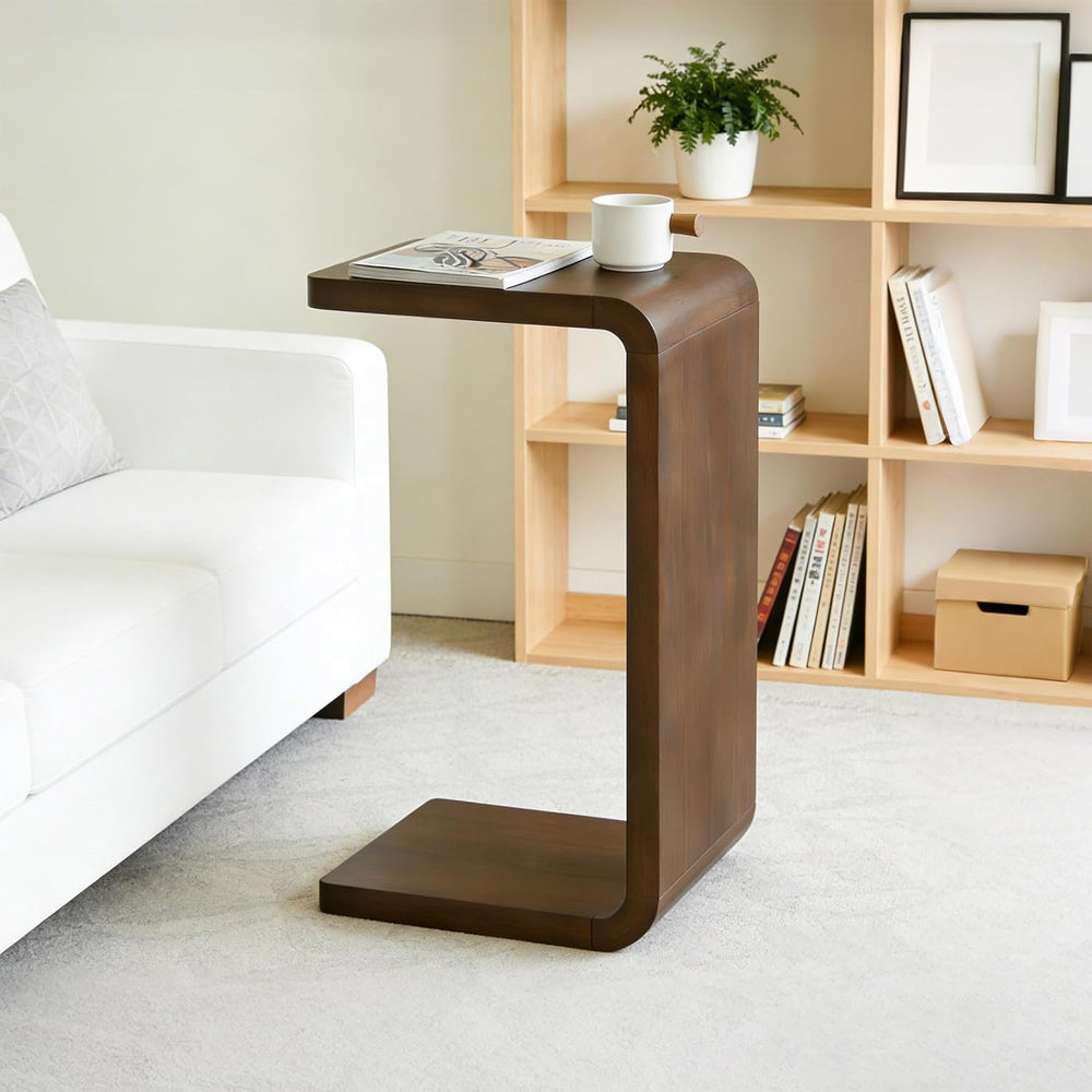 Lefedrasticity C Shaped End Table Small Side Table for Couch Walnut Sofa Tabl...