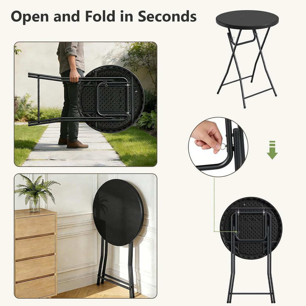 Folding Table 2 Pack, 32 Inch Foldable Cocktail Bar, High Top Round Folding B...