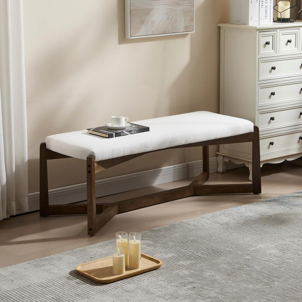 HEAH-YO 49” Mid Century Modern Entryway Bench,Linen Bedroom Dining Bench for ...