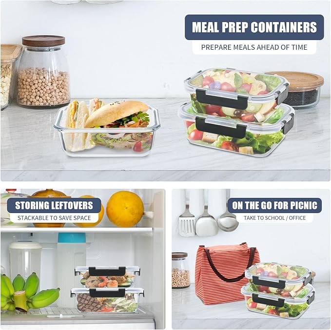 GULFLIN 6 Pack Glass Meal Prep Containers, Food Storage Containers, Airtight - Image 4