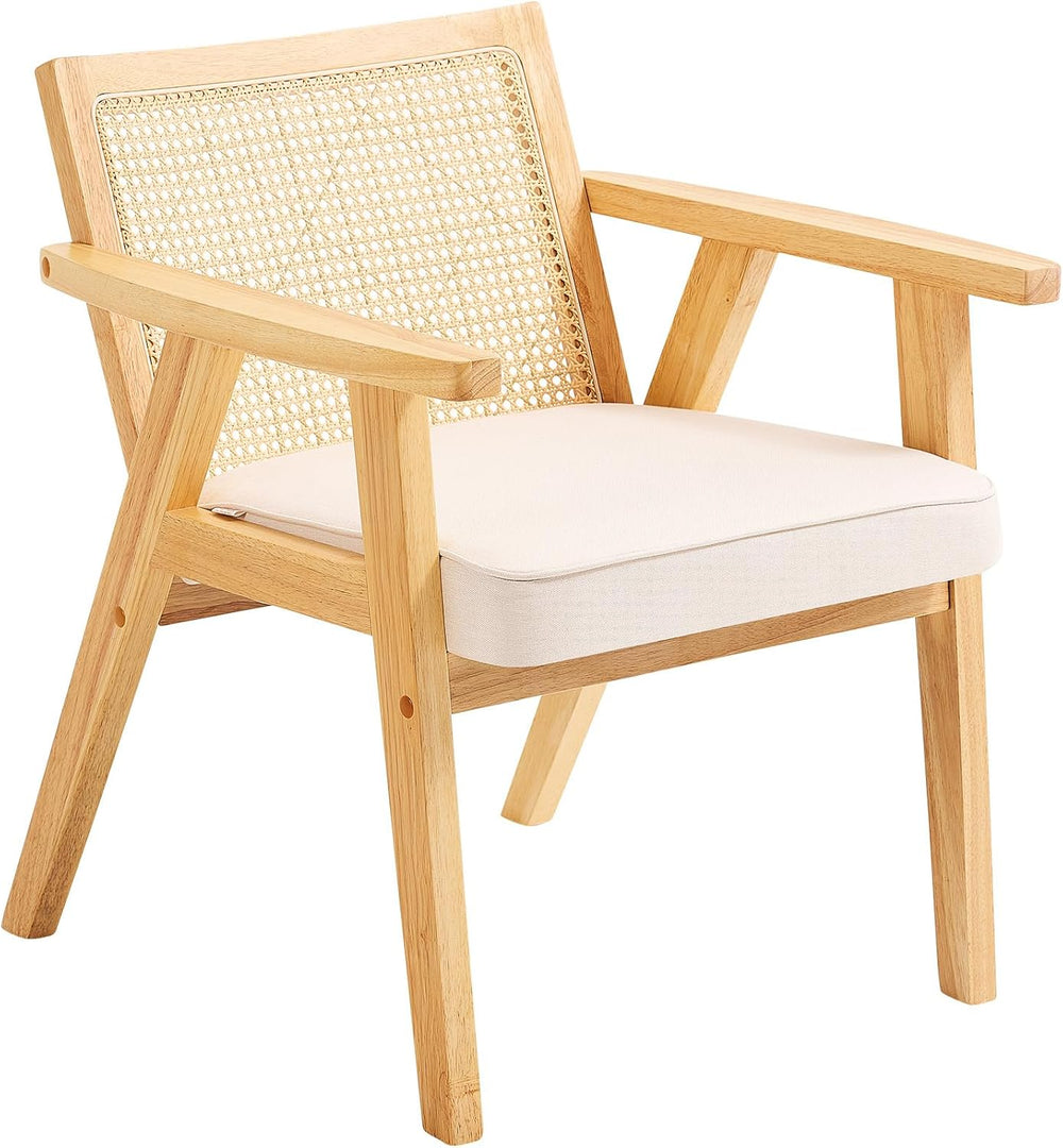 VEVOR Mid Century Modern Rattan Chair, Upholstered Velvet Accent Chair with R...