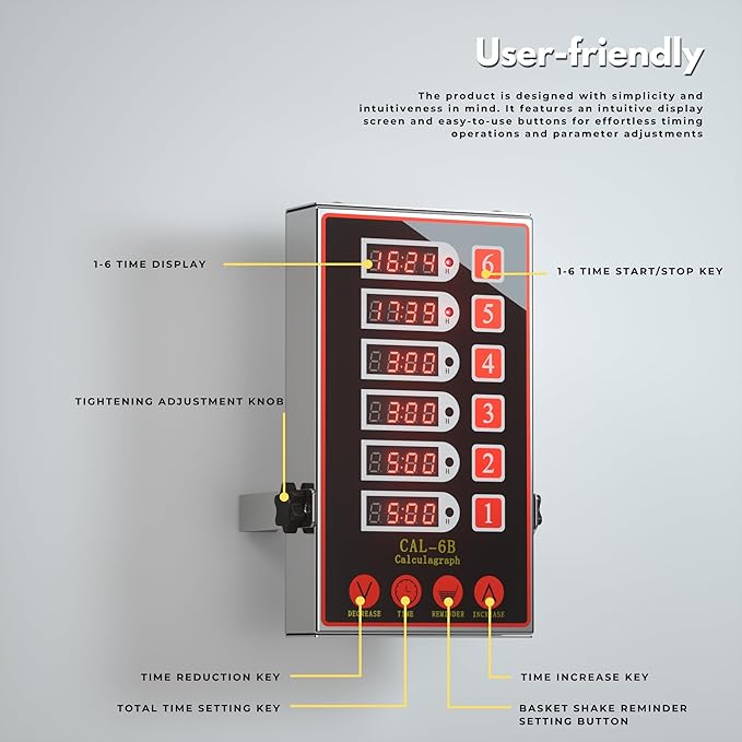 Commercial Kitchen Timer with 6 Channels, Professional LED Digital Timer