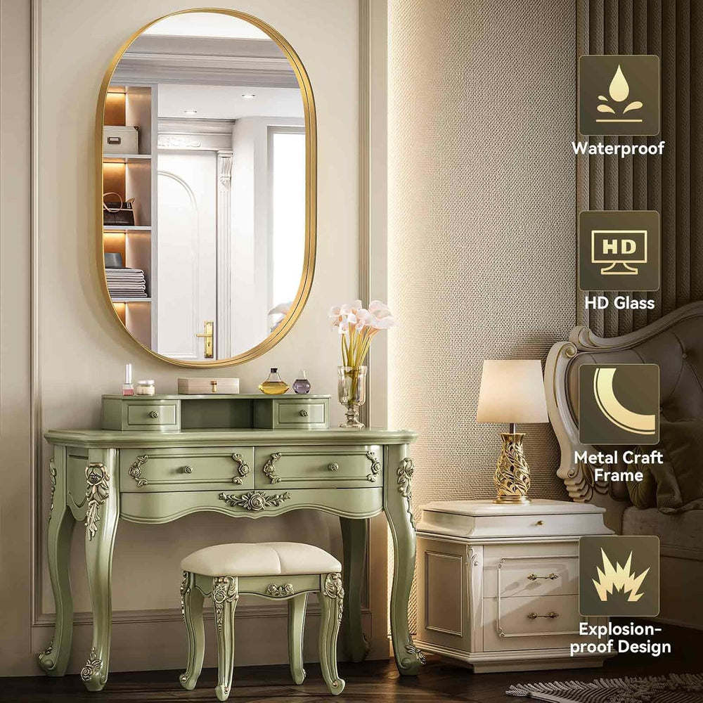 Brightify Gold Oval Mirror for Wall 24x36 Inch, Bathroom Vanity Mirrors Gold ...