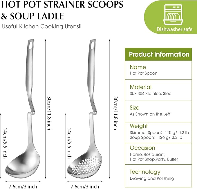 Patelai Hot Pot Slotted Ladle Set Stainless Steel Soup Ladle Strainer Scoops - Image 2