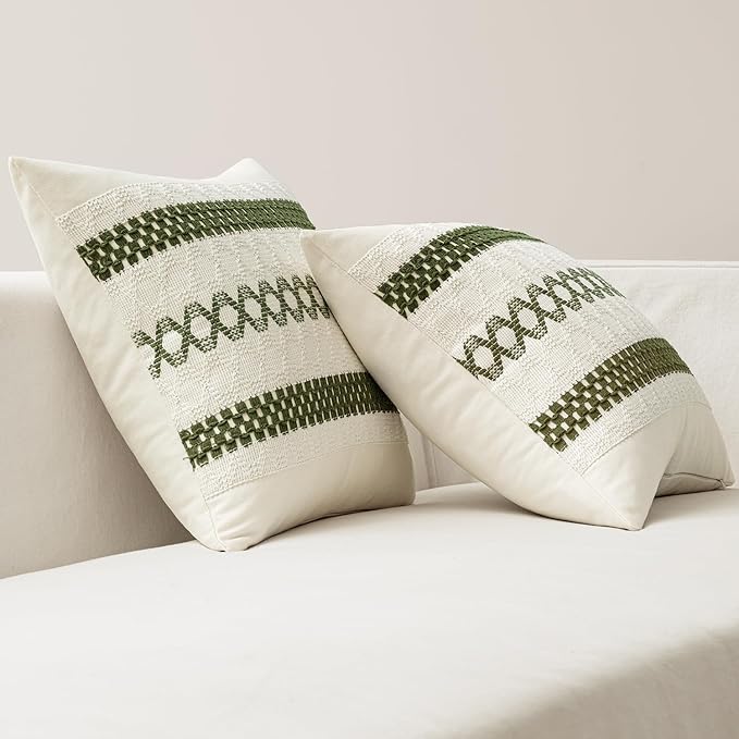 MIULEE Set of 2 Moss Green Boho Decorative Pillow Covers 18x18 Inch Farmhouse - Image 6