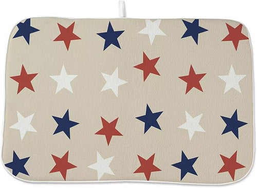 4th of July Dish Drying Mat 18 x 24 inch Independence Day Blue Red White Stars by AEIOAE