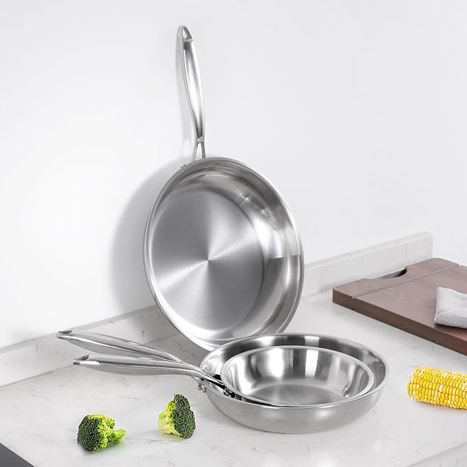 SuperCook 2 Pieces Tri-Ply Clad Stainless Steel Frying Pan, Steel Pans - Image 6