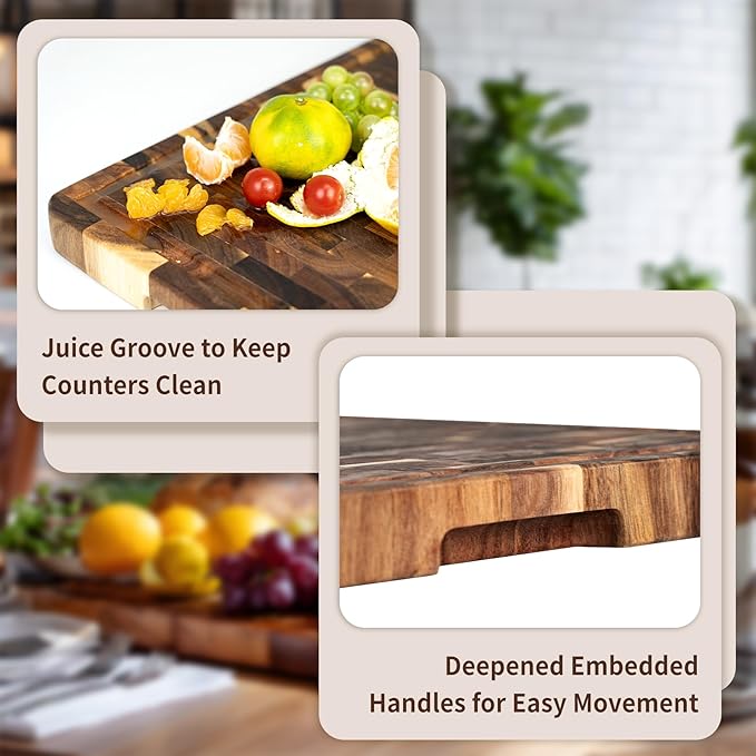 Utoplike Acacia Cutting Board 17 x 12 IN, Wood End Grain Chopping Board - Image 6