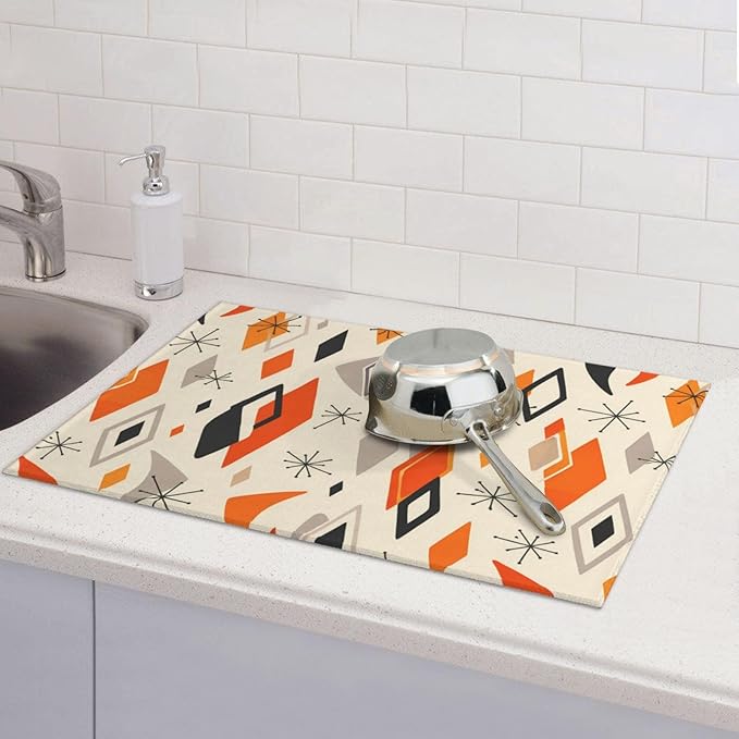 Retro Geometric Pattern Dish Drying Mat - Image 7