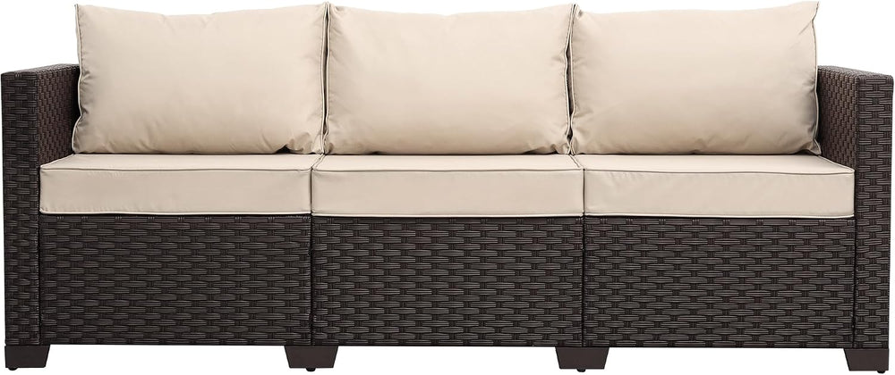 Outdoor Furniture Couch 3 Seater Sofa Outdoor Brown Wicker Sofa Deep Seat Hig...