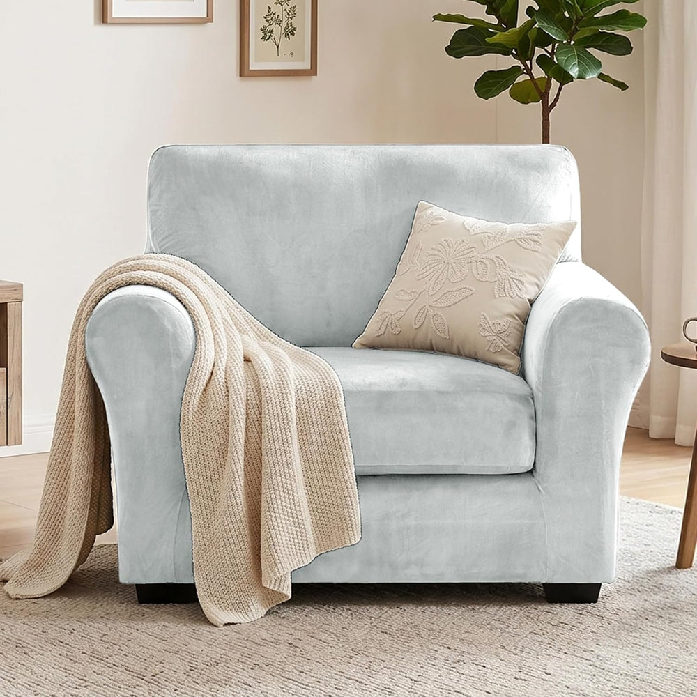 XINEAGE 2-Piece Velvet Armchair Sofa Cover,Couch Covers for Dog,Silver Gray