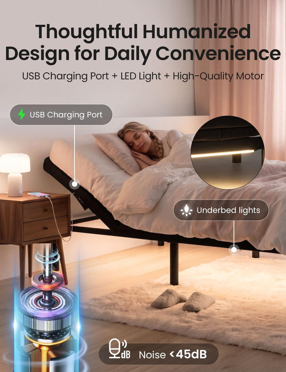 Twin XL Adjustable Bed Frame with Massage,Dual Motors Electric Bed Base