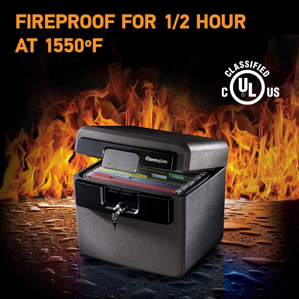 SentrySafe Black Fireproof and Waterproof Safe, File Folder and Document Box ...