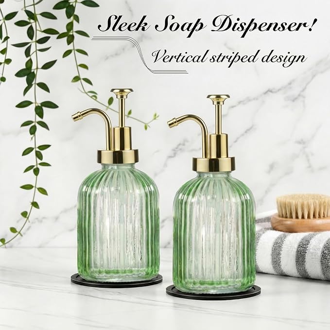 SheeChung Green Glass Soap Dispenser, 12 Oz Liquid Hand Soap Dispenser - Image 5
