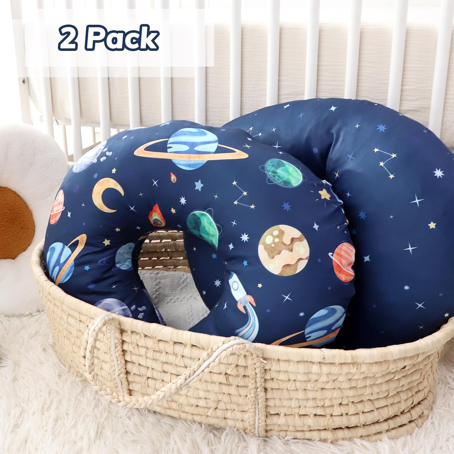 Pea Pod Nursing Pillow Cover 2 Pack Soft & Adorable Slipcovers for Breastfeeding Pillows, Comfortable Stretchy Feeding Pillow Covers for Baby Girls Boys Newborn, Removeable Pillow Case (Outer Space)