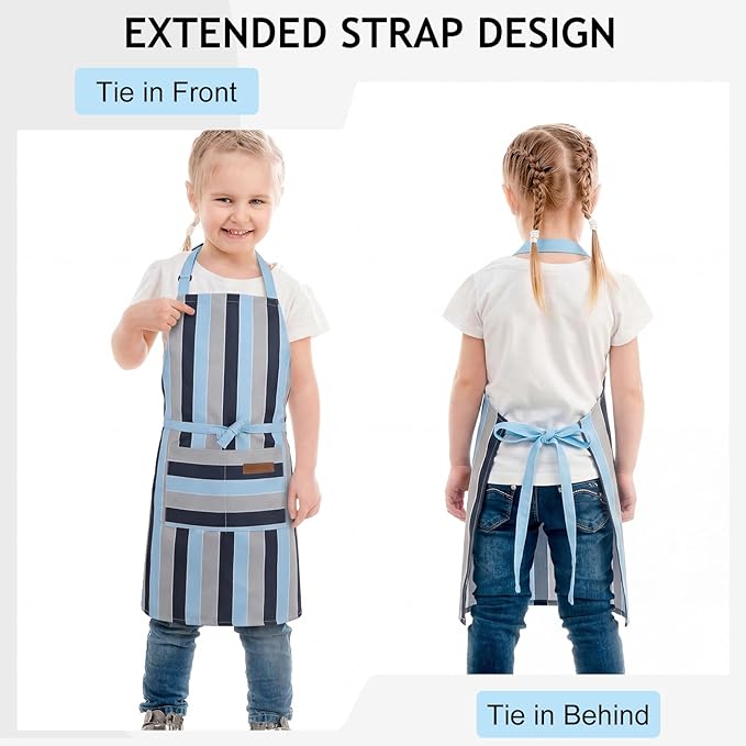 2 Pack Stripes Kids Apron, Kids Cooking Aprons - Image 4