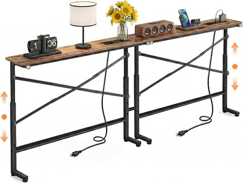 102.4 Inch Behind Couch Table Skinny with 2 Outlets, 24″-32″ Height Adjustable Sofa Tables Narrow Long, Long Entryway Console Table with USB-C Ports for Small Spaces, Hallway, Bedside
