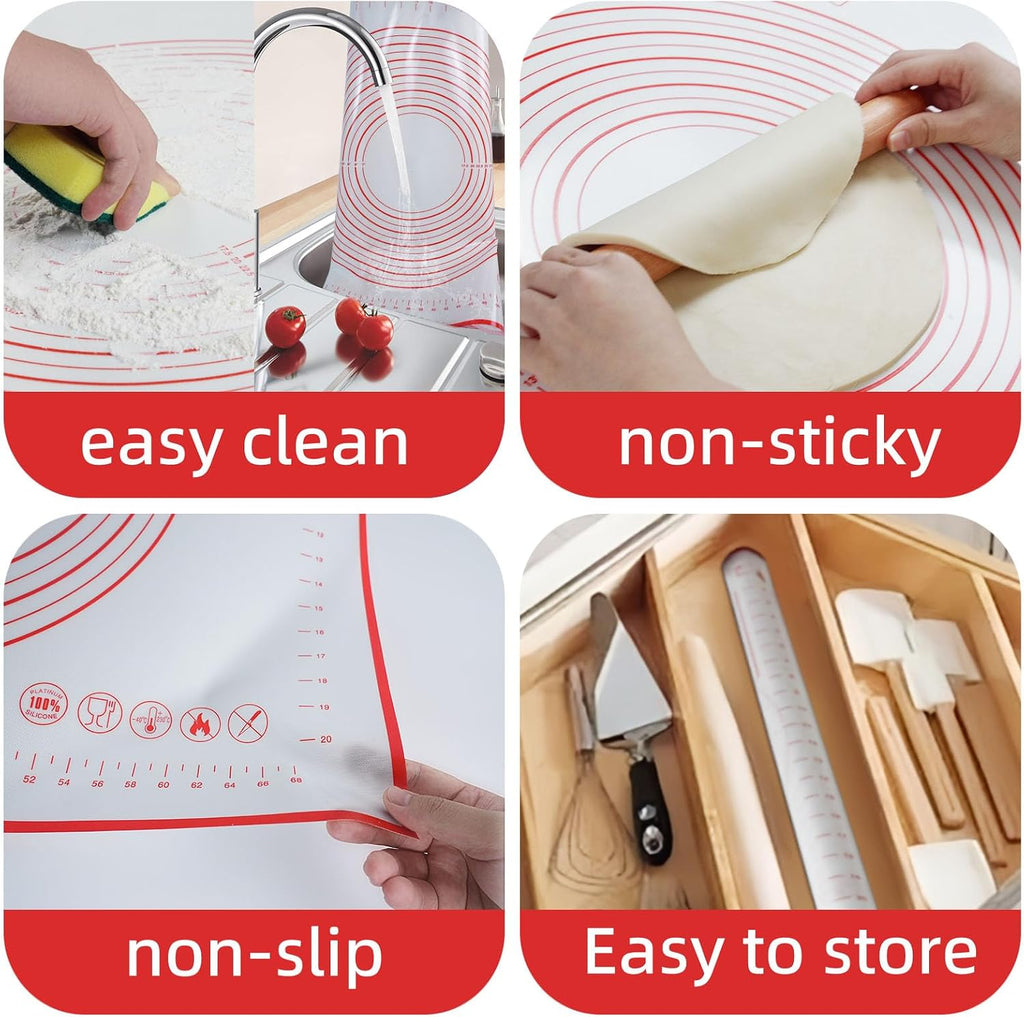 Dough Mat Pastry Silicone Baking Mats 32x24" Red for Rolling Dough Kneading Sheet Sourdough Bread Baking Supplies