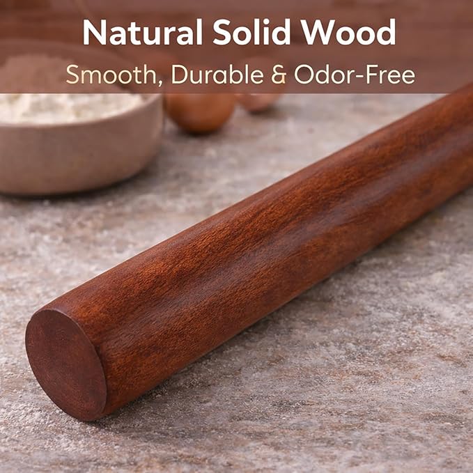 17 Inch French Rolling Pin, Wooden Dough Roller - Image 5