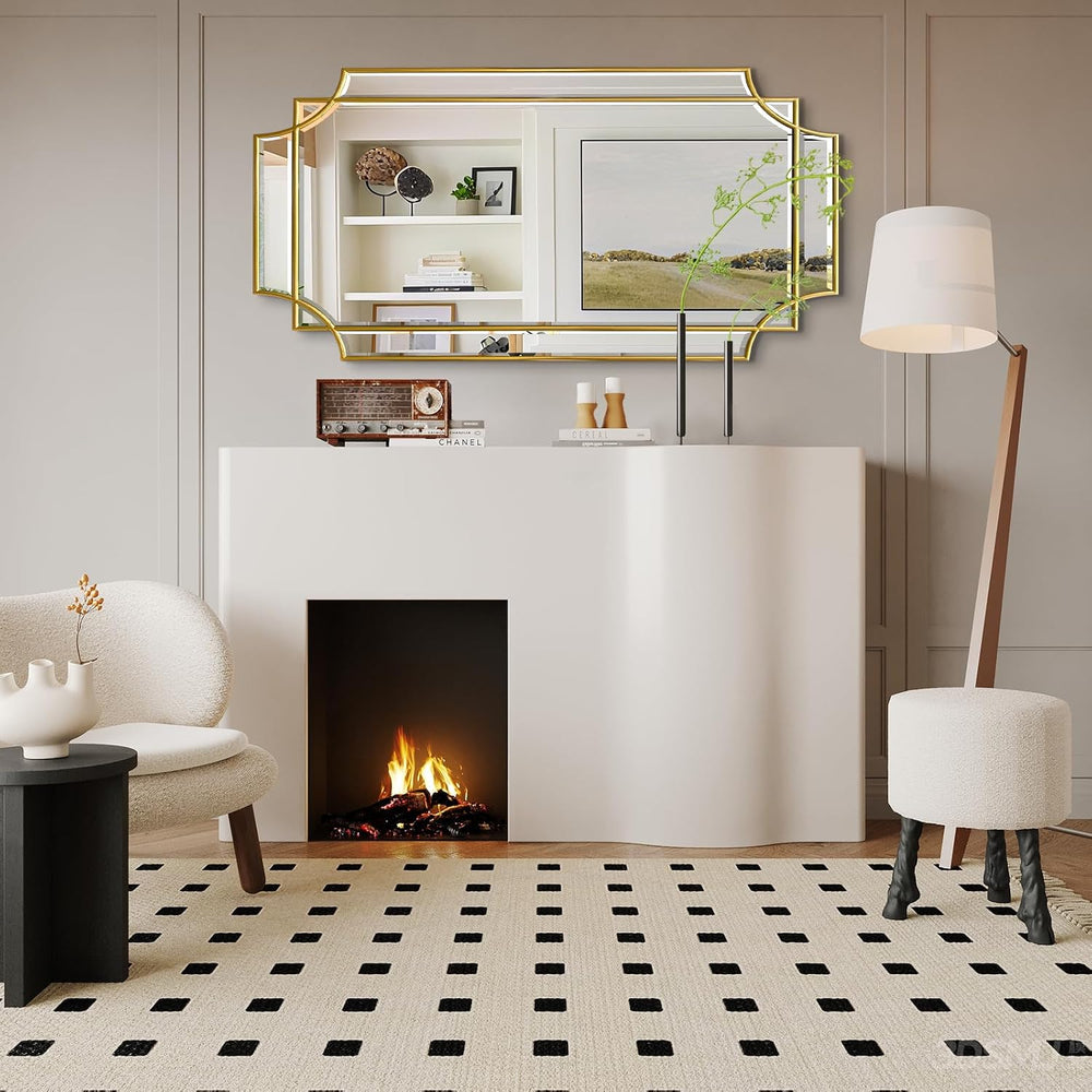 HQiJun Wall Mirror Full Length, 47" x 24" Gold Wood Framed Full Bod...