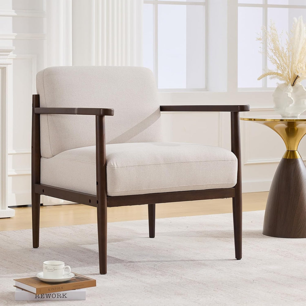 Mid Century Modern Accent Chair with Wood Frame Wide Seat & Thick Cushion