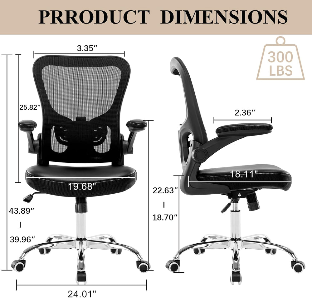 Office Chair, Mesh Ergonomic Desk Computer Chair with PU Leather Flip-up Armr...