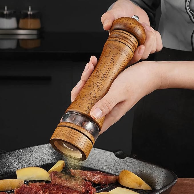 2-Piece Salt and Pepper Grinder Set, 8 Inch Wooden Salt and Pepper Mills - Image 6