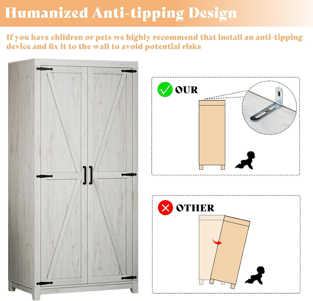 LUXOAK 70" Large Armoire Wardrobe Closet with Hanging Rod, Farmhouse Clo...