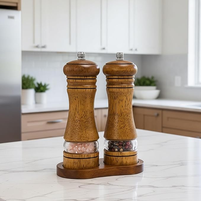 Wooden Salt and Pepper Grinder Set, Premium Oak Wood Salt Grinders Shakers - Image 8