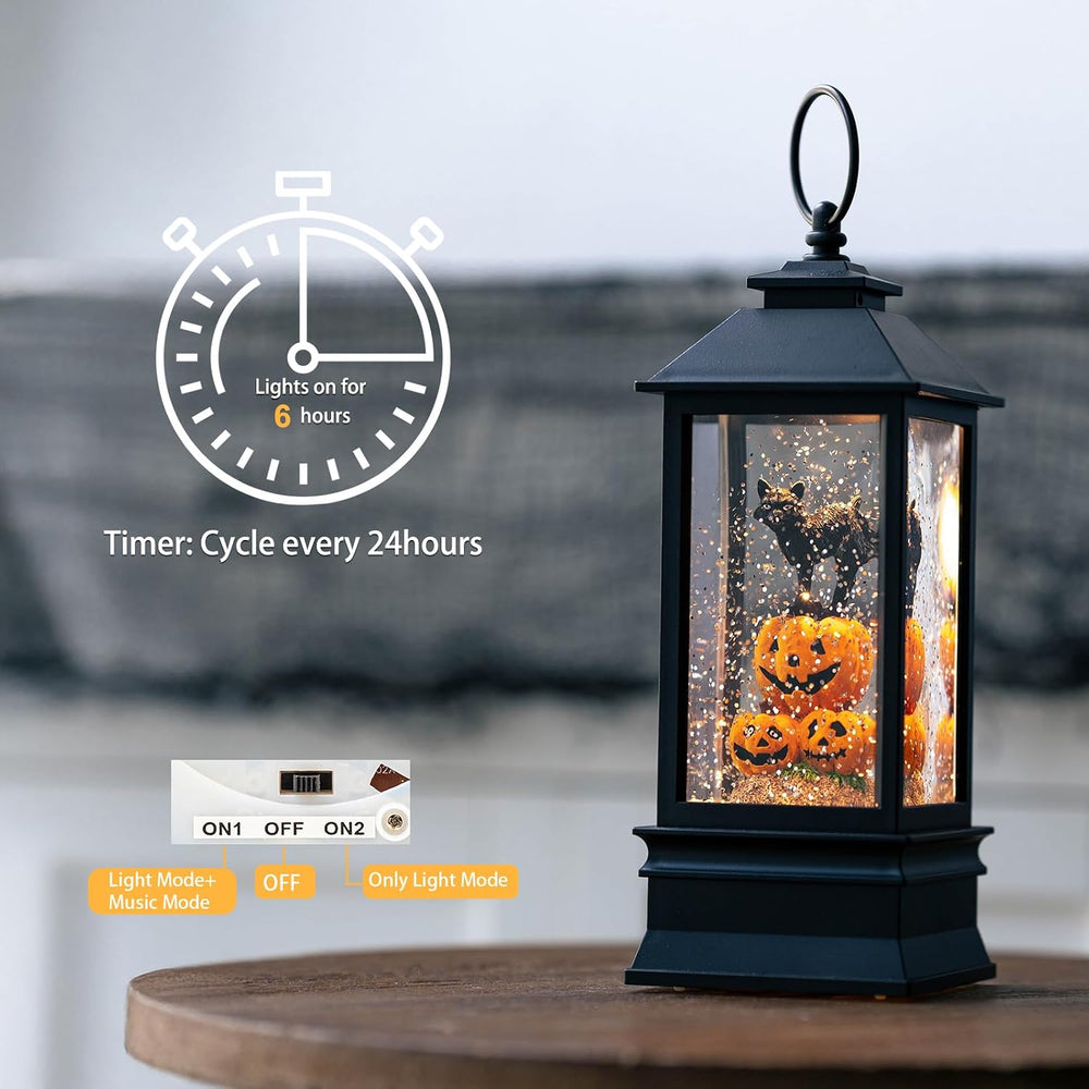 Halloween Snow Globe Lantern Water Glittering Spooky Witch' s Black Cat i...