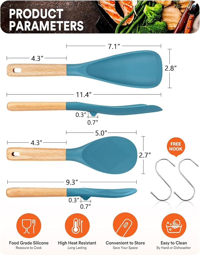 Cooking Spoon and Rice Scooper for Nonstick Cookwares, Wood Handle Spoon for - Image 2